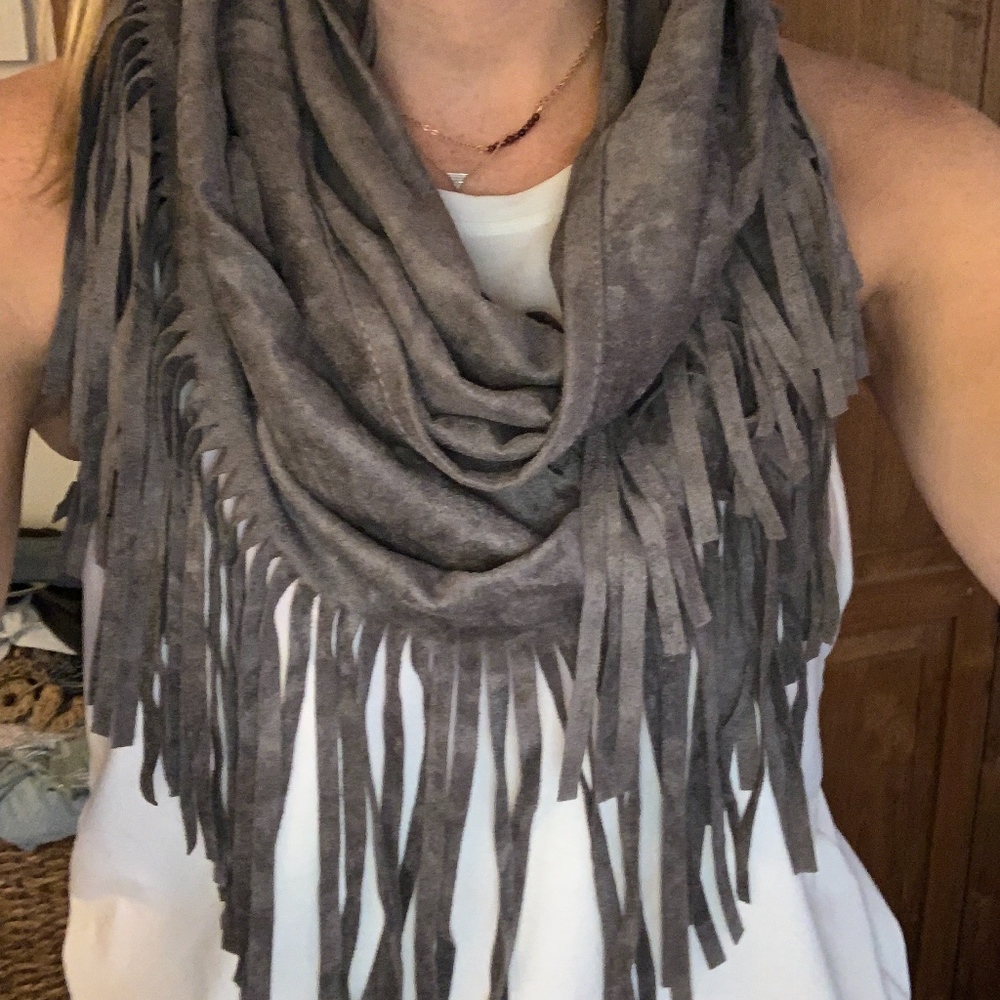 Gray Suede Fringe Scarf